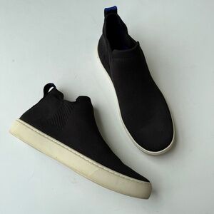 ROTHYS Womens 8 Black White Ankle High Top Chelsea Pull On Flat Sneakers